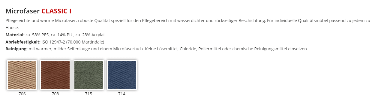 Bezugsstoff für Aufstehsessel, Pflegesessel Schmezer, Microfaser Classic I