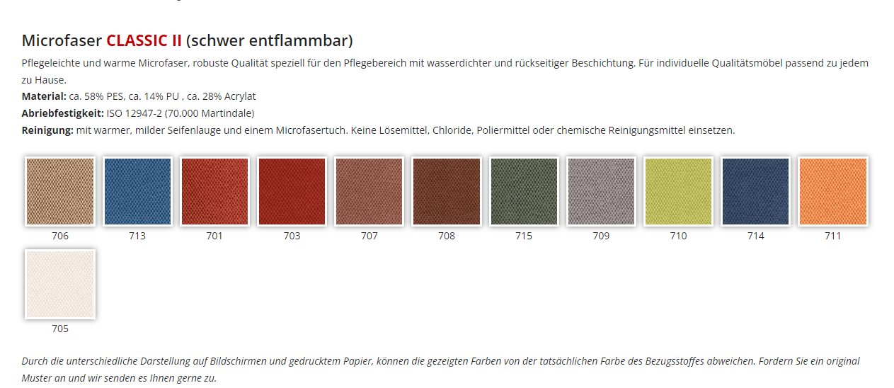 Bezugsstoff für Aufstehsessel, Pflegesessel Schmezer, Microfaser Classic II