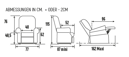 Abmessungen Aufstehsessel Taiga.