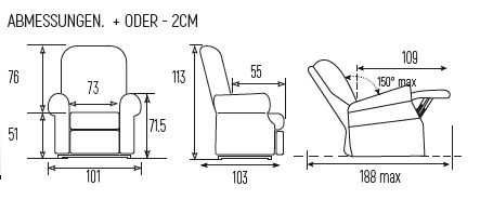 Abmessungen Aufstehsessel XXL Medtrade.