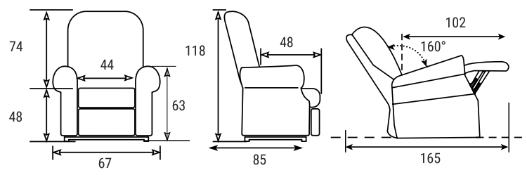 Abmessungen Medtrade Stanford Seniorensessel.