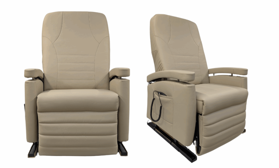 Pflegesessel für übergewichtige Menschen in beige.